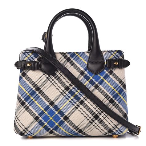 BURBERRY Tartan Mix Small Banner Tote Blue White